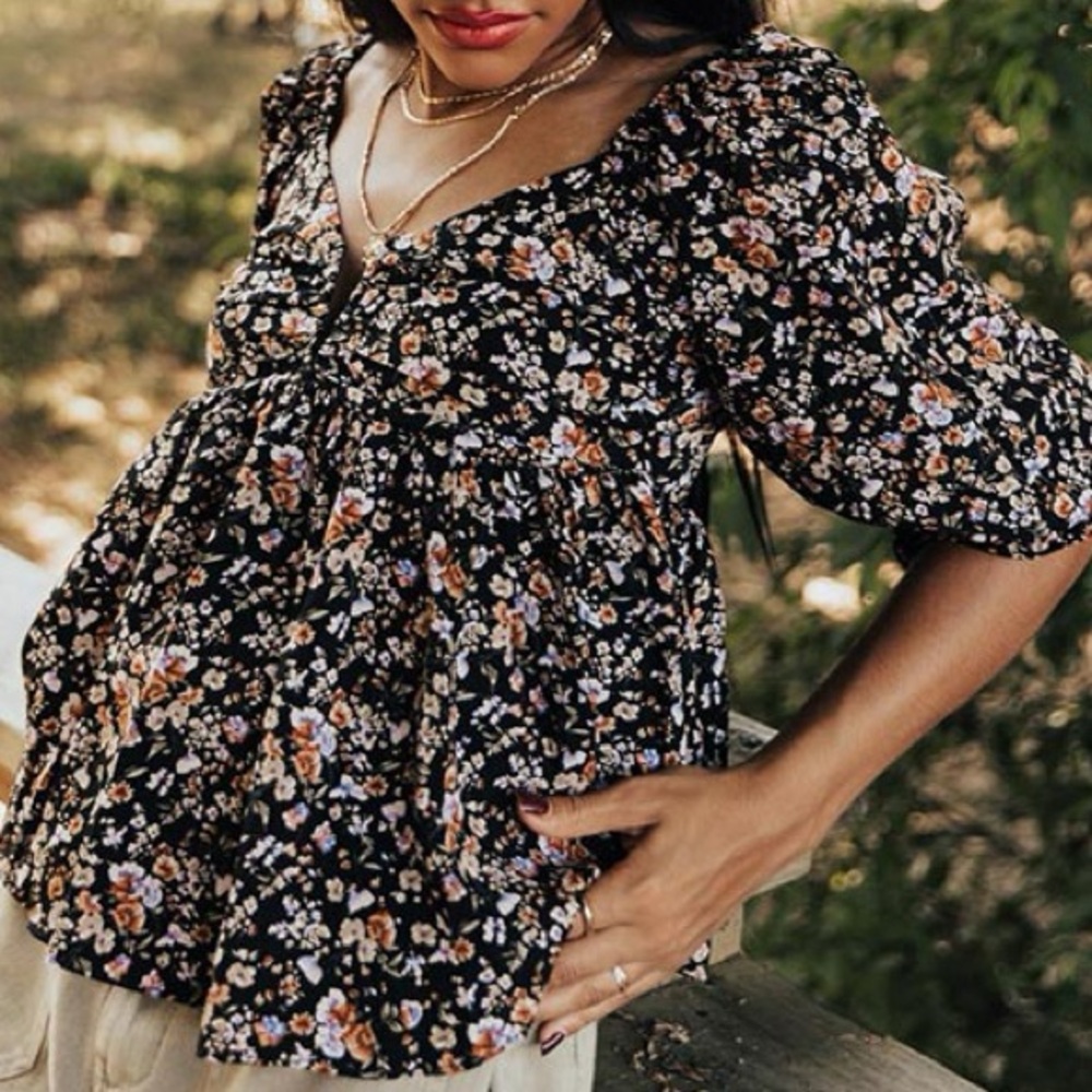 Vici Black Floral Babydoll Blouse